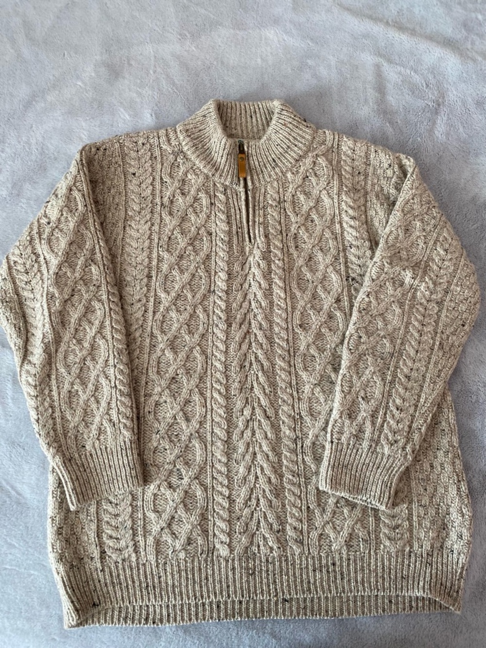 Aran Crafts 100% merino wool 1/4 zip cable knit men’s sweater